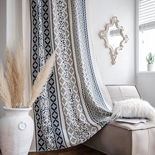 VOGOL Boho Curtains 59x94 Inch Navy Blue on Beige 1