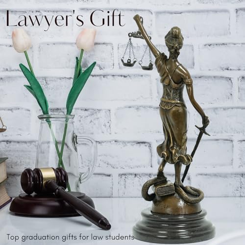 Blind Lady Justice Statue - Pure Bronze Sculpture with Marble Base