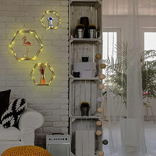 Liywall Hexagon Floating Shelves with LED Lights Set of 3 1