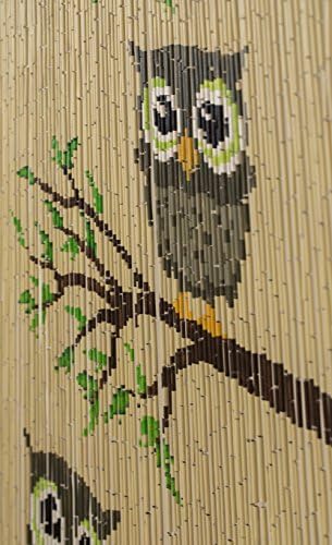 Natural Wood Beaded Curtain with Owl Design 1