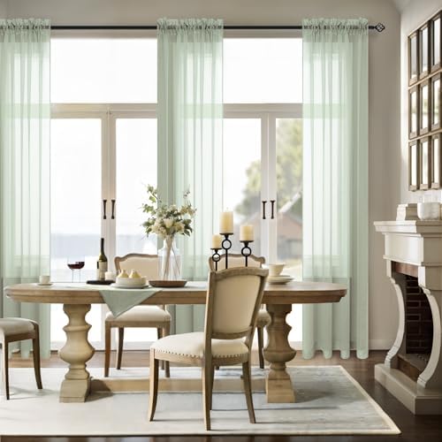 Pitalk Sage Green Sheer Curtains Set of 2 Panels 72 Inch Rod Pocket