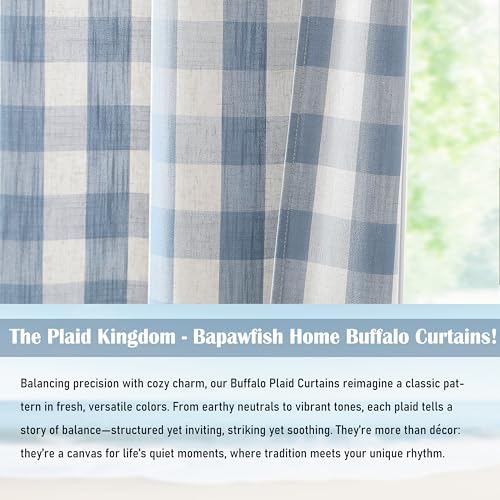 Bapawfish 90 Inch Buffalo Plaid Curtains 2 Panels Beige-Dusty Blue