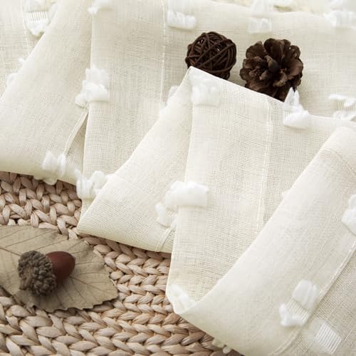 DANCURTON Cream Sheer Curtains 2 Panels Pom Pom Pattern