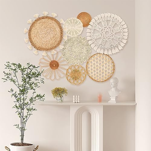 Boho Wall Basket Set of 8 - Handmade Rattan Macrame Decor