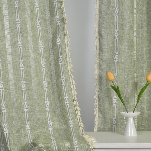 Sage Green Linen Curtains 84 2 Panels Boho Room Darkening