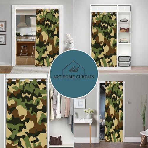 DGESTE Camo Door Curtains Black Green Panel 34x80