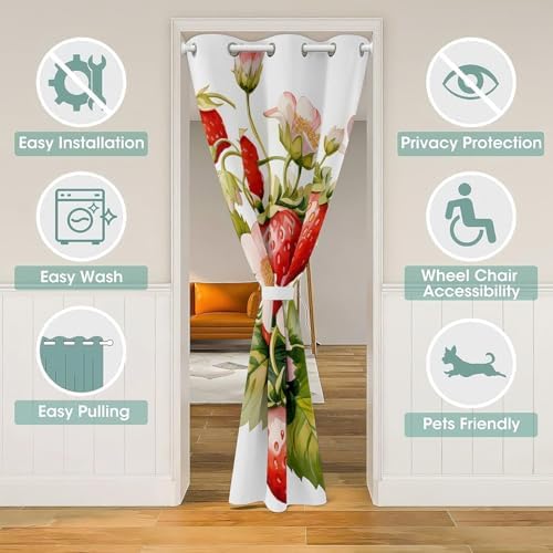 Feelyou 3D Printed Door Curtain 42x80 Strawberry Privacy Cover 1