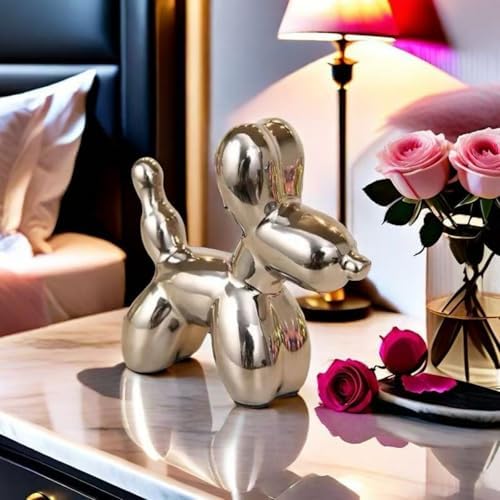 ZEYI Dec Cute Silver Balloon Dog Statue Decor