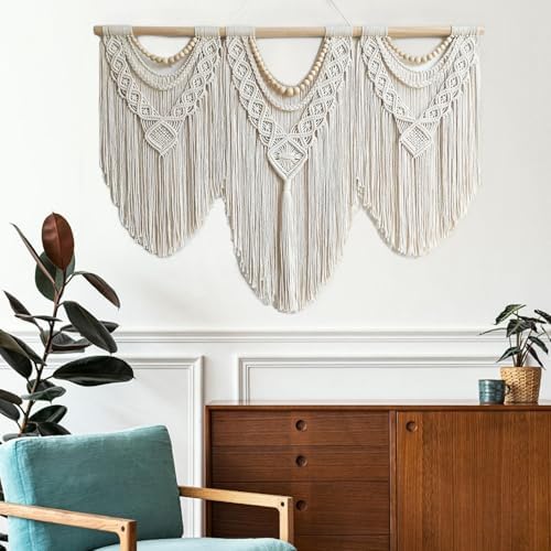 Guzhiou Macrame Wall Hanging - Boho Wood Bead Decor