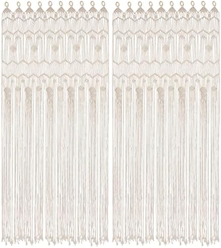 Boho Macrame Curtain with WOODED Grommets 2 Panels