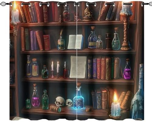 HDESDIS Mystical Bookshelf Blackout Curtains 2 Panels 1