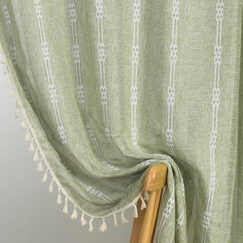 Sage Green Linen Curtains 84 2 Panels Boho Room Darkening