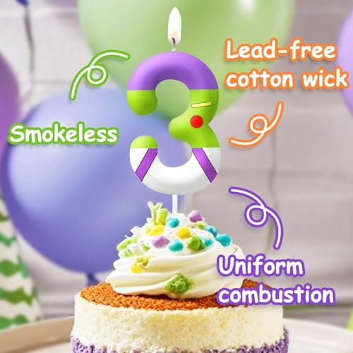 AONIART Green Number 3 Birthday Candle for Kids