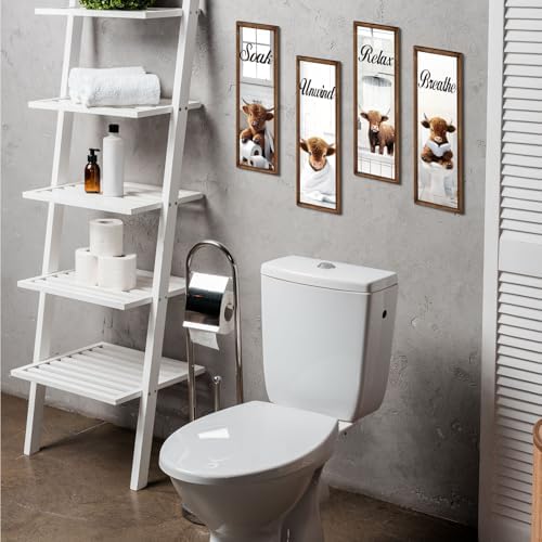 Honoson 4 Pcs Highland Cow Bathroom Decor Wall Art