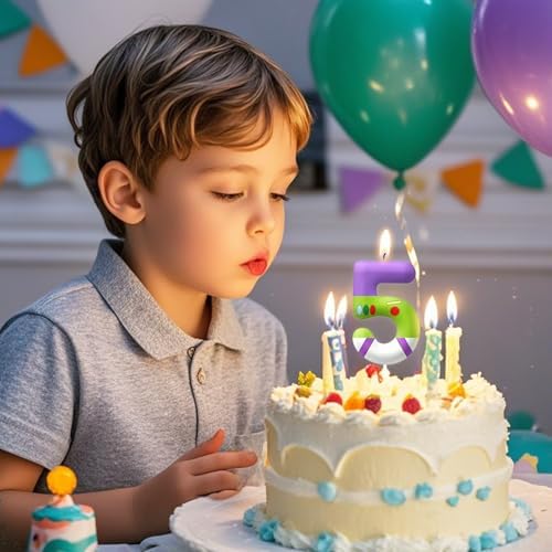 AONIART Green Number 3 Birthday Candle for Kids