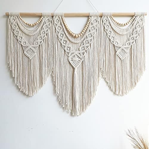 Guzhiou Macrame Wall Hanging - Boho Wood Bead Decor