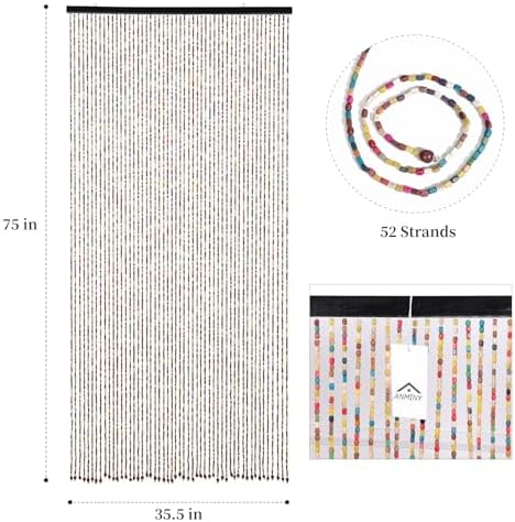 ANMINY Bamboo Wood Beaded Curtain 52 Strands 35x75 Rainbow Door Hanging
