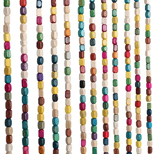 ANMINY Bamboo Wood Beaded Curtain 52 Strands 35x75 Rainbow Door Hanging