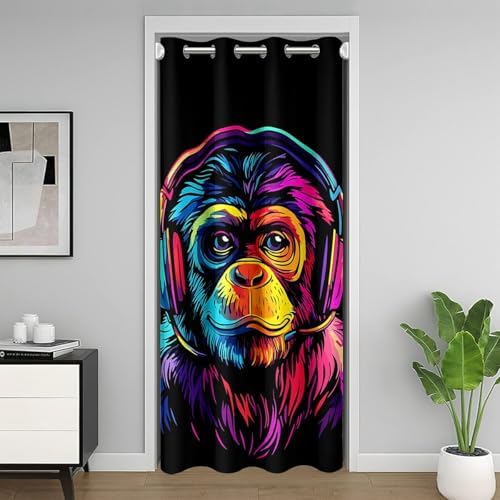 Feelyou 42x80 Inch Velvet Door Curtain with 3D Monkey Design