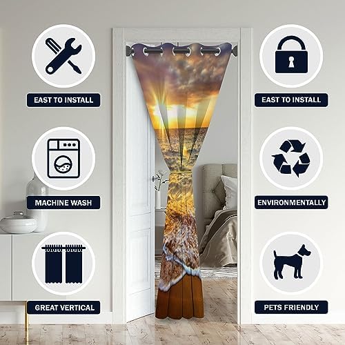 ONINUO Ocean Beach Scenic Door Curtains with Grommets