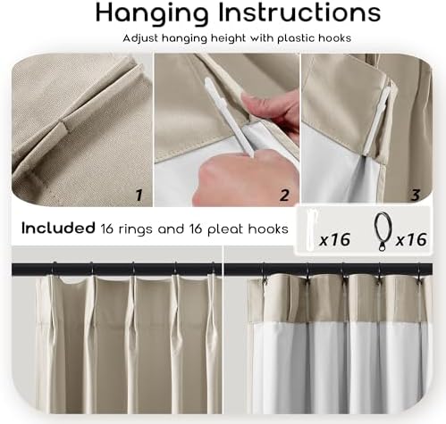 SHINELAND Pinch Pleated Soundproof Curtains 2 Panels Set
