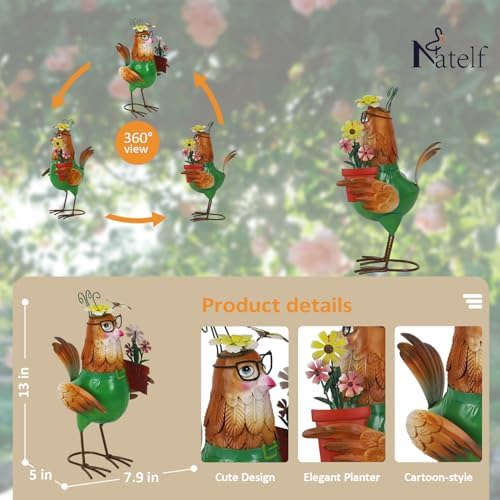 Natelf Metal Rooster Hen Garden Statue