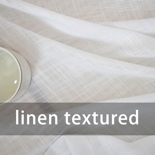 UPOPO 2 Panel Sheer Curtains Linen Textured 52x92 White Farmhouse Drapes