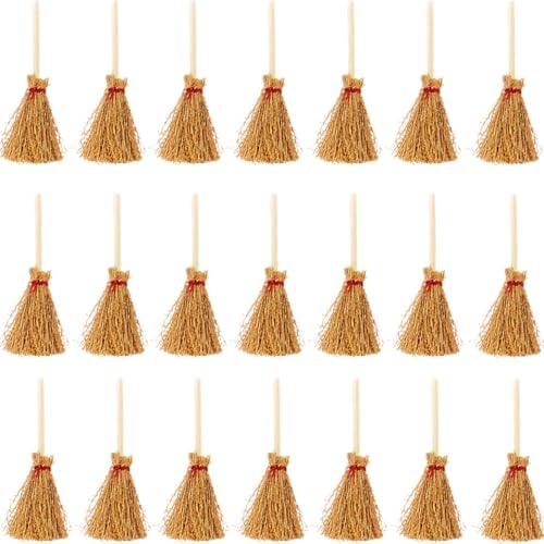 GXXMEI 20PCS Mini Halloween Brooms with Red Ropes