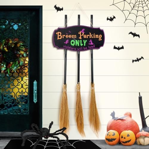 Bnesi Halloween Wall Decorations Broom Parking Sign