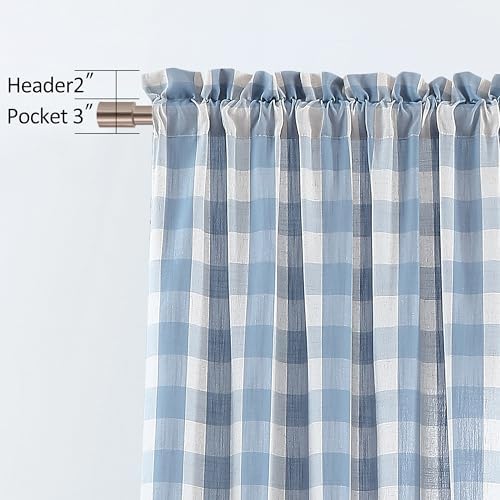 Bapawfish 90 Inch Buffalo Plaid Curtains 2 Panels Beige-Dusty Blue