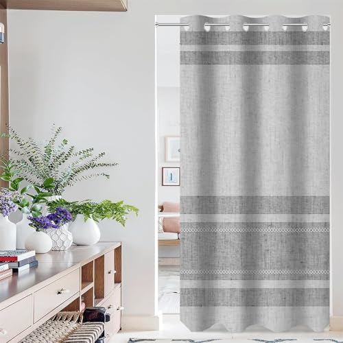 AWERT Grey Striped Linen Curtain Panel 52x90 Inches