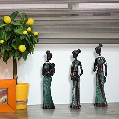 XINGYAN 3PCS African Tribal Lady Resin Statues Set