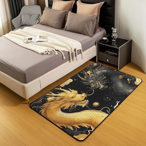 Feelyou Dragon Area Rug 5x7 Gold Black Traditional Decor