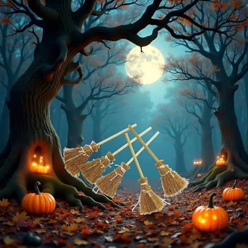 5Pcs Halloween Witch Broom Miniature Props 1