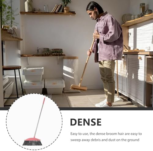 Ciieeo Heavy-Duty Broom with Long Handle and Pink Design