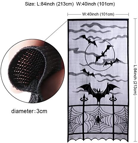 AerWo Halloween Curtains 2PCS Black Lace Bat Spiderweb Panels