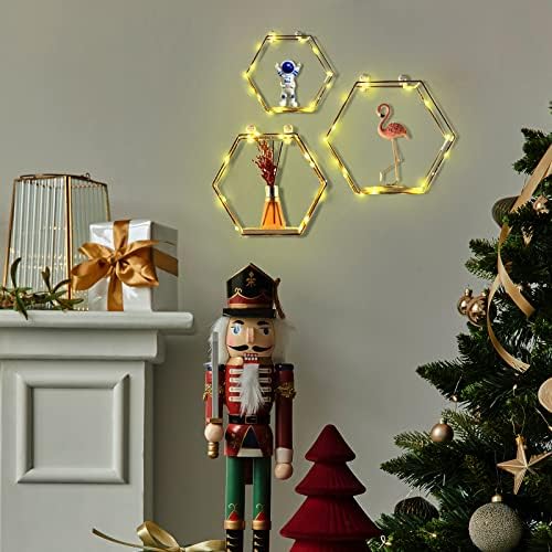 Liywall Hexagon Floating Shelves with LED Lights Set of 3 1
