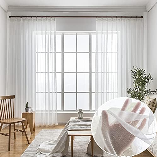Ftinala Off White Sheer Curtains 96 2 Panels with Tie-Back