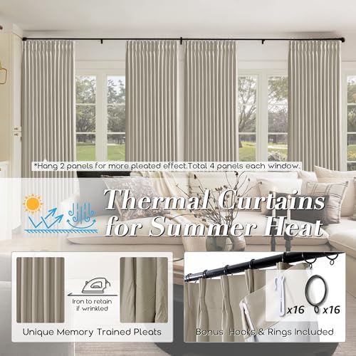 SHINELAND Pinch Pleated Soundproof Curtains 2 Panels Set