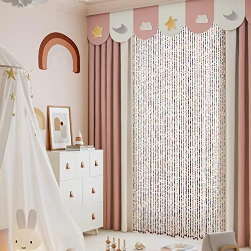 ANMINY Bamboo Wood Beaded Curtain 52 Strands 35x75 Rainbow Door Hanging