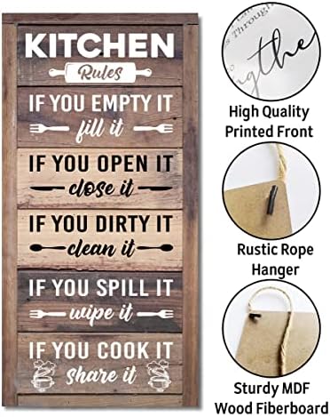Gkwa Hanging Kitchen Rules Wood Decor Sign