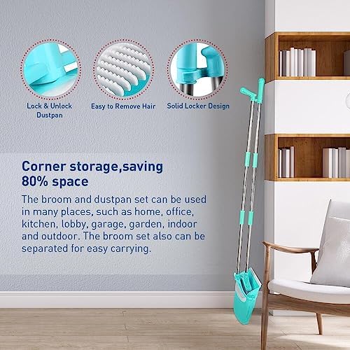FGY 48 Inch Broom and Dustpan Set with Collapsible Handle