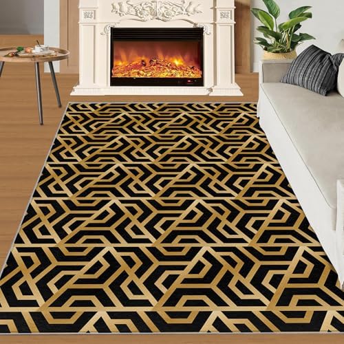 BUPEKEQ 2x3 Black Gold Area Rug for Living Room 1