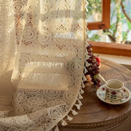 Kotile Boho Lace Curtain with Tassels 84 Inches Long 1