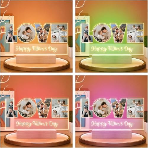 Personalized LOVE Photo Frame with Night Light for DadBabyKidFamilyPet