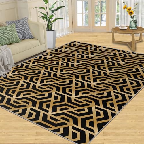 BUPEKEQ 2x3 Black Gold Area Rug for Living Room 1
