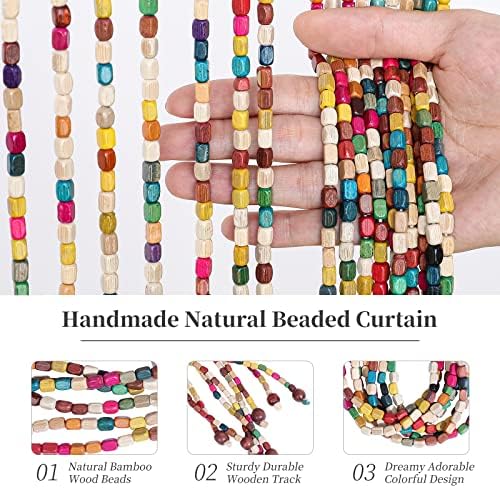 ANMINY Bamboo Wood Beaded Curtain 52 Strands 35x75 Rainbow Door Hanging