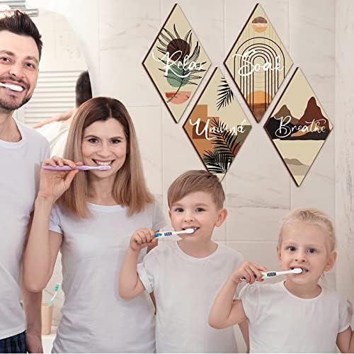 FairySandy 4 Pcs Rhombus Boho Bathroom Wall Art Decor