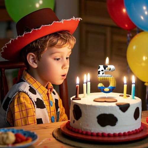 AONIART 5th Birthday Candle with Cowboy Design