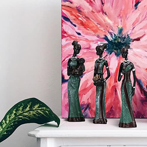 XINGYAN 3PCS African Tribal Lady Resin Statues Set